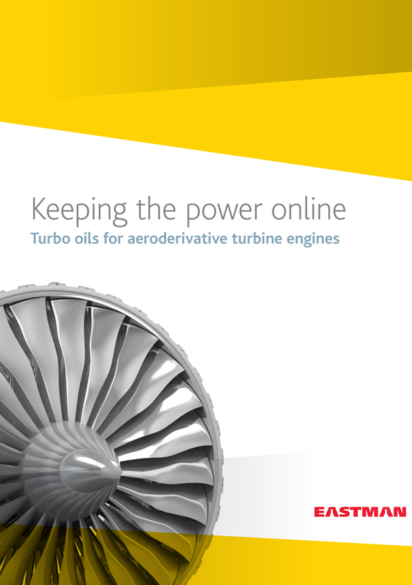 Brochure cover with yellow and white background and engine image