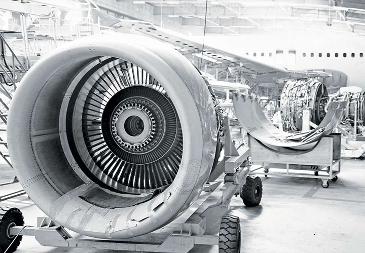 Black and white image of an engine