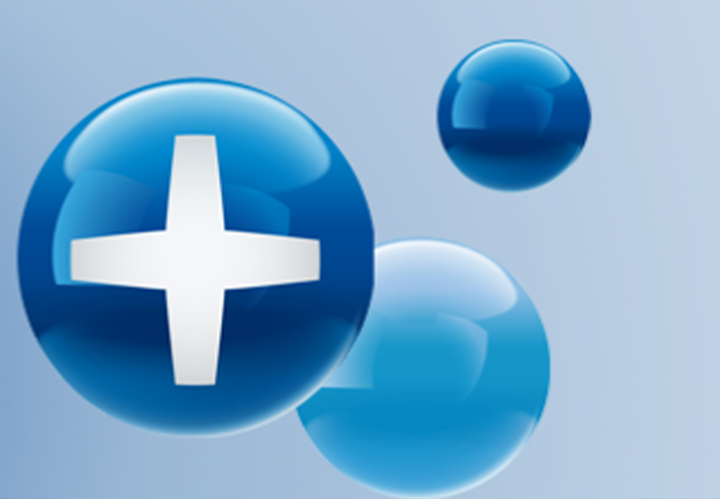 Blue bubbles with white cross in one