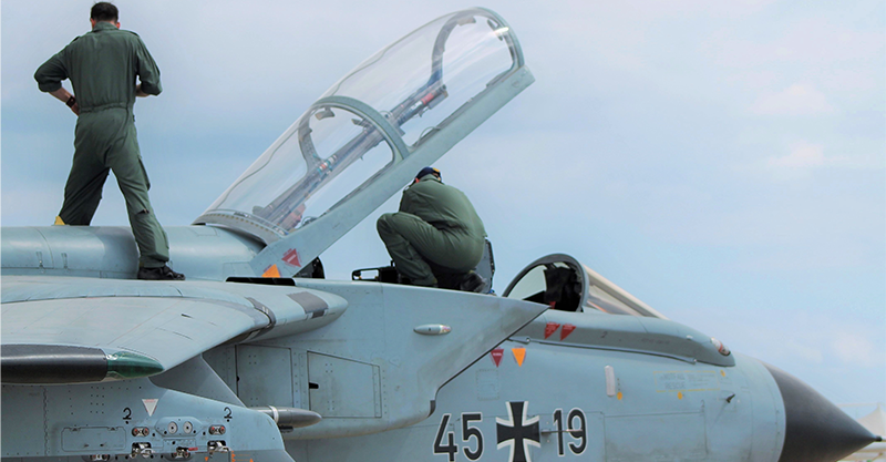 Aircraft jet with cockpit lid open