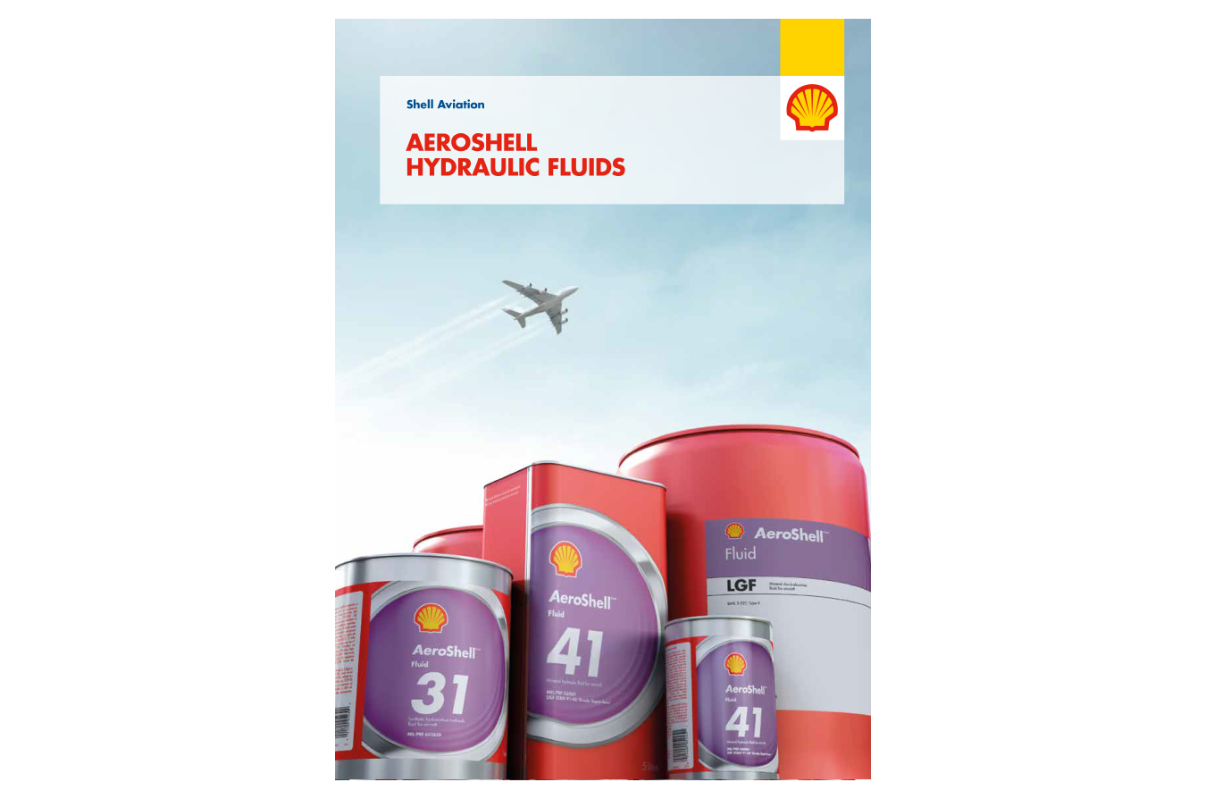 Aeroshell hydraulic fluids brochure with product tins