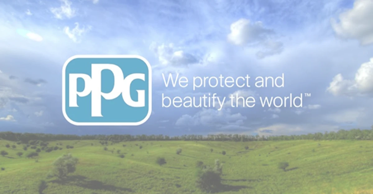 PPG logo with grass and sky showing behind