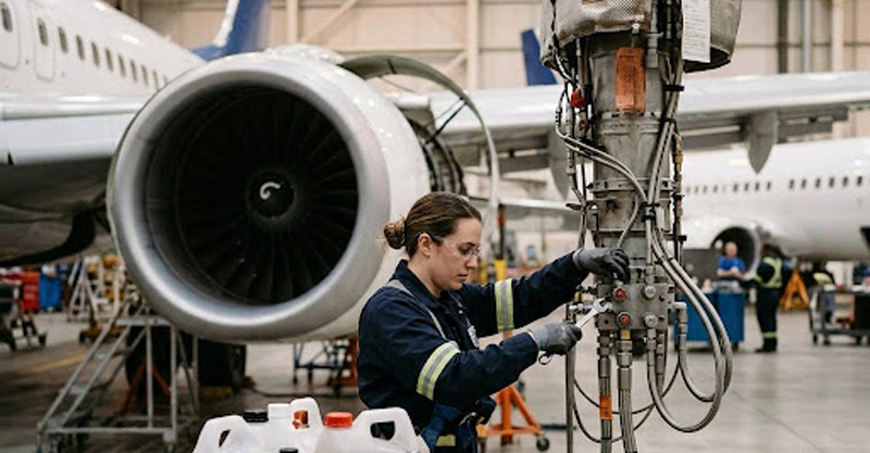 aircraft worker in MRO hangar