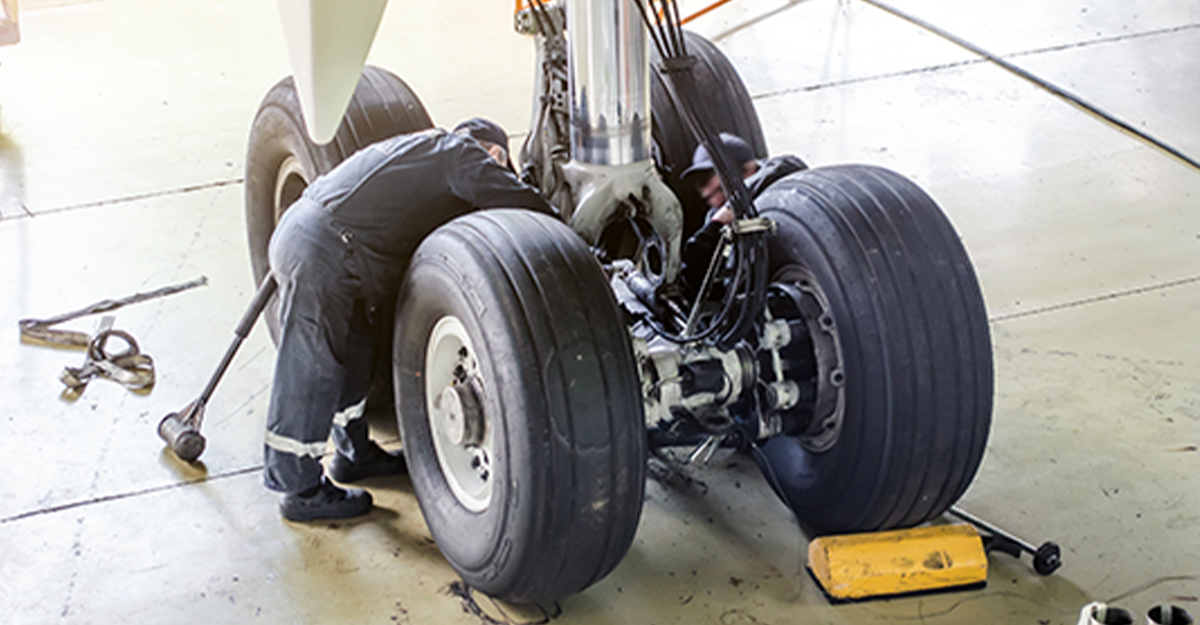 Plane wheel being worked on