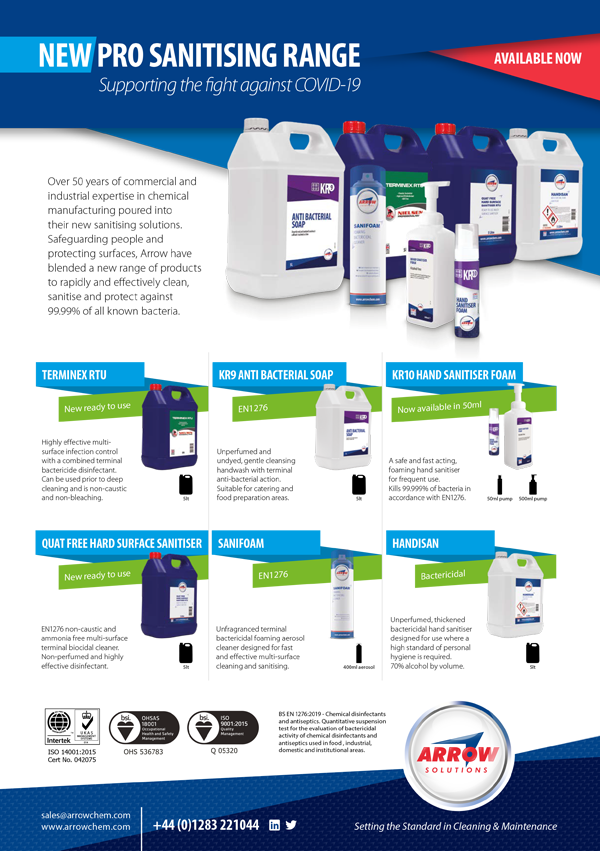 Arrow Pro Sanitising Range Brochure Cover