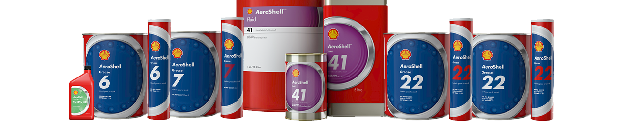Many tins, cartridges and bottles of Aeroshell grease and fluid