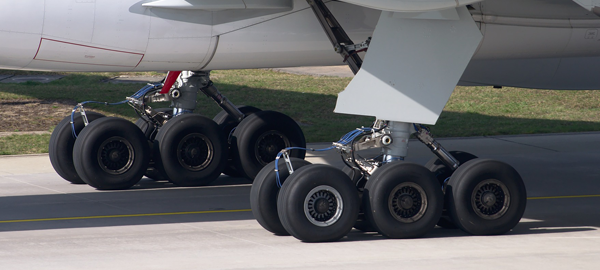Aircraft wheels on runway