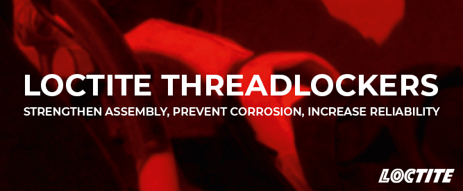 Loctite threadlocker text on red background