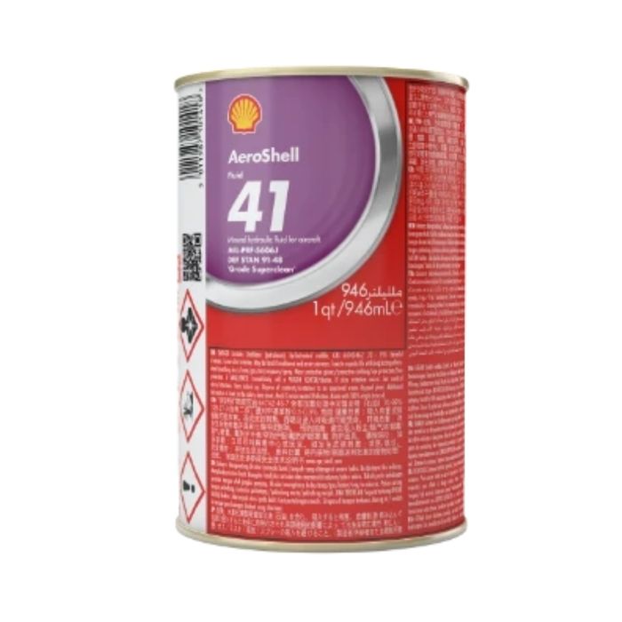 AeroShell Fluid 41 hydraulic fluid 1 US quart can, DEF STAN 91-48 and MIL-PRF-5606J AeroShell Fluid 41, a mineral aircraft hydraulic fluid.
