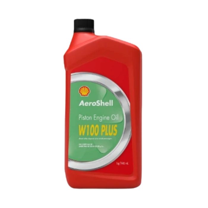 AeroShell Piston Engine Oil W100 Plus 1 US quart bottle, SAE J-1899 Grade 50 AeroShell Oil W100+, the W100 base with added anti-wear and anti-corrosion additives.