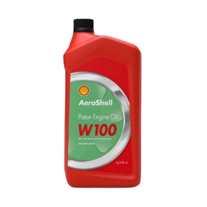 AeroShell Piston Engine Oil W100 1 US quart bottle, SAE J-1899 Grade 50 AeroShell Oil W100, a straight Grade 50 oil for warm-weather operation.