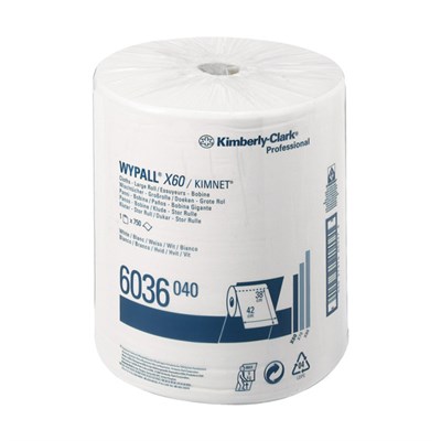 WypAll® 6036 X60 White Cloth 42cm x 38cm 750 Sheet Roll