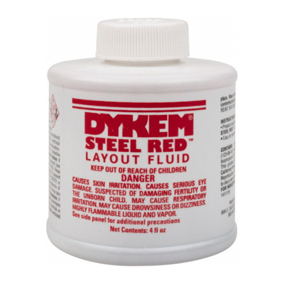 Dykem Steel Red Layout Fluid Bottle in various sizes