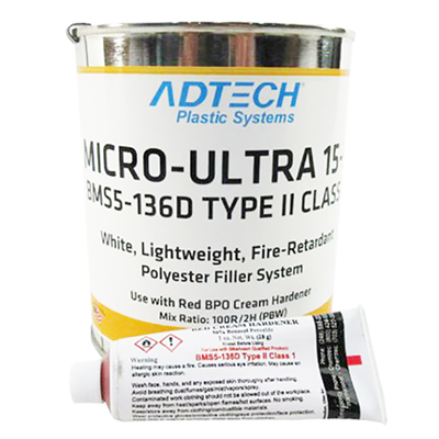 Adtech Micro Ultra Filler 15-3 Polyester Filler 1USQ Kit (Includes BPO Hardener Red 1oz) *DSC206-1 *DSC206-2 *DSC206-3 *BMS5-136