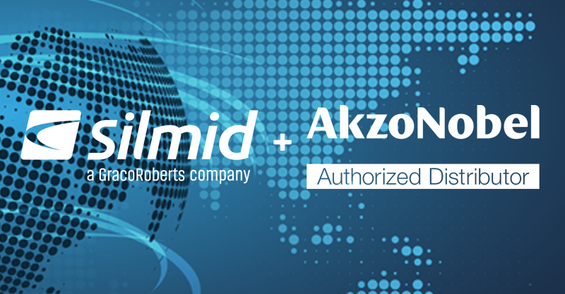 Silmid + Akzo text over a world image