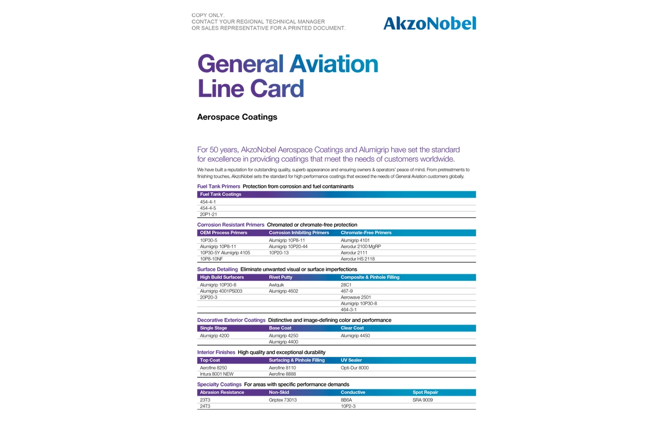 General Aviation Line Card Cover