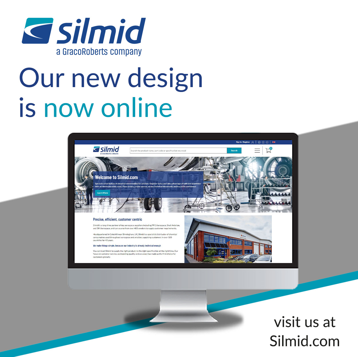 New web design text with monitor with Silmid website
