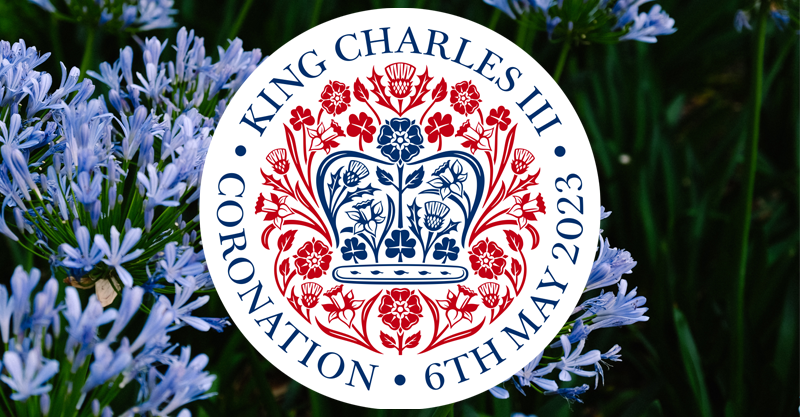 Coronation logo with flower background