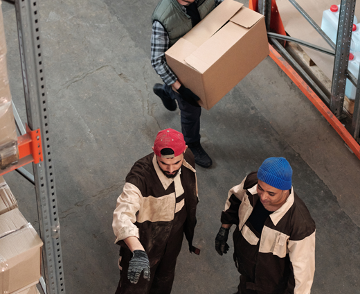 carrying boxes in the warehouse