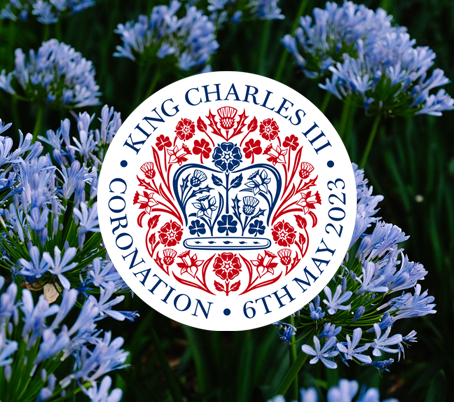 Coronation logo with flower background